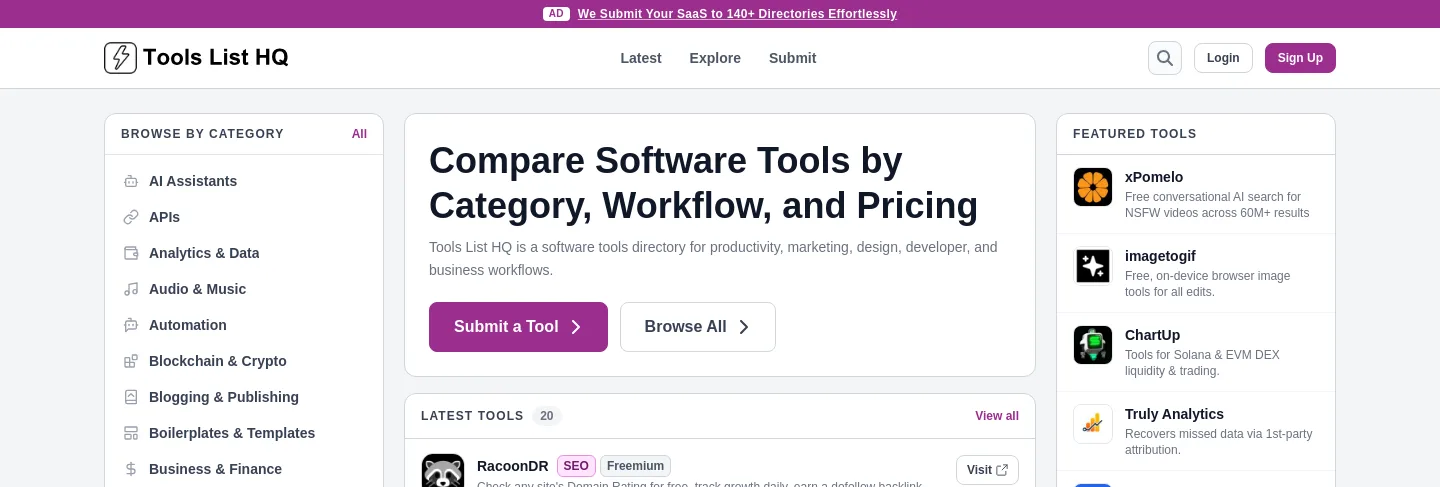toolslisthq.com — a measured funnel