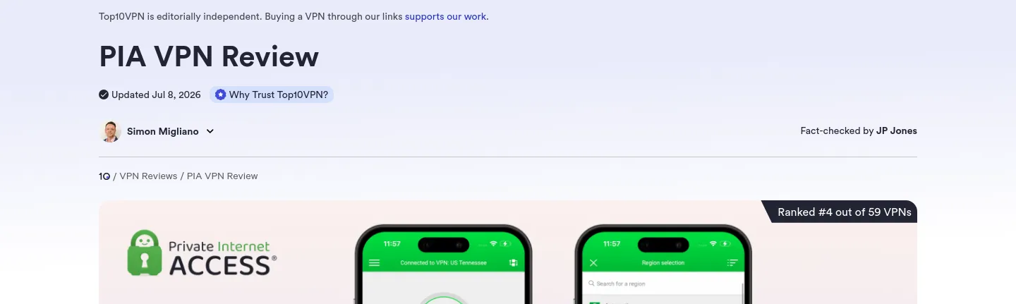 top10vpn.com Hero section