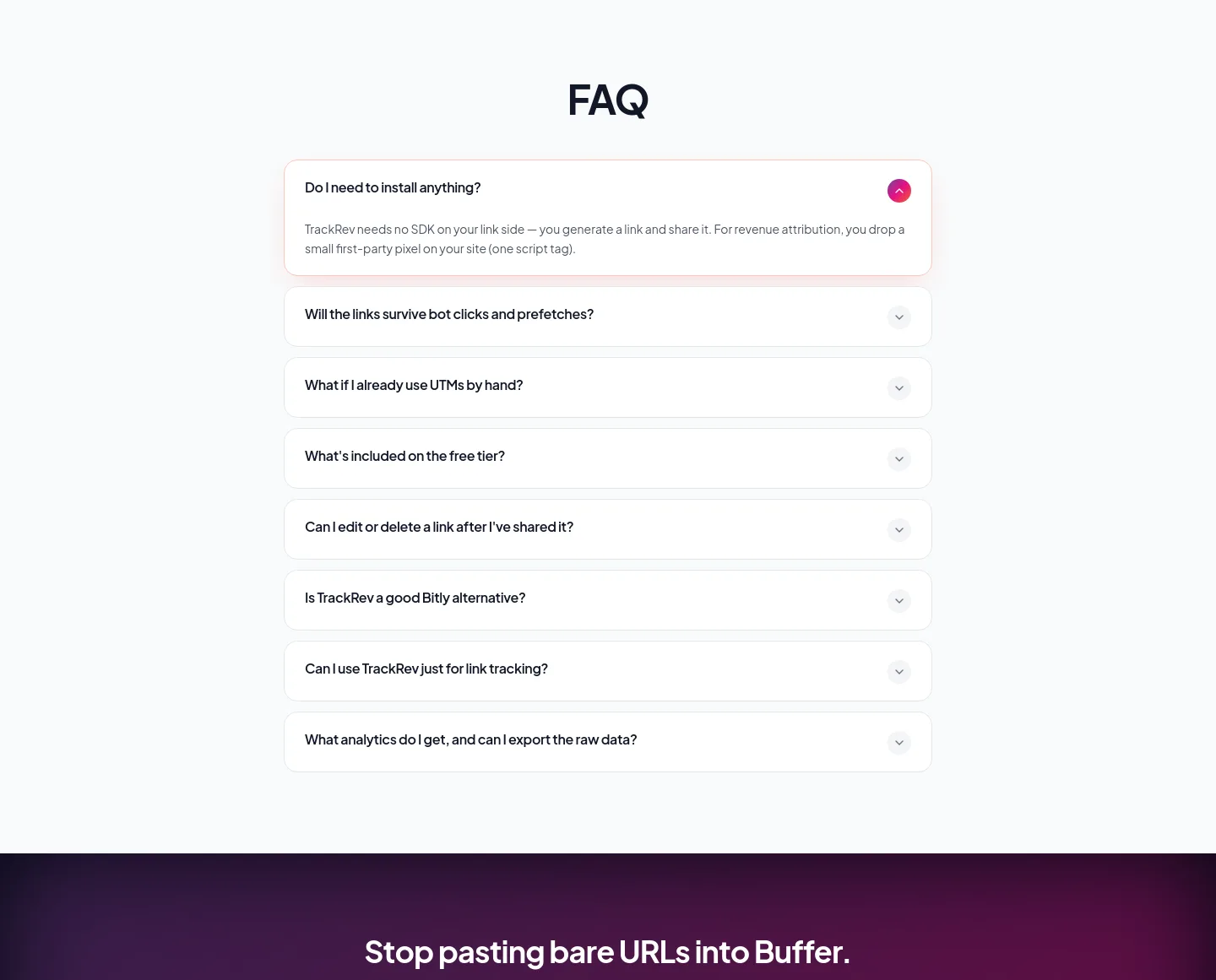 trackrev.io FAQ section