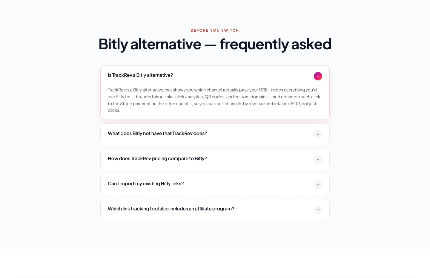 trackrev.io — a real FAQ section
