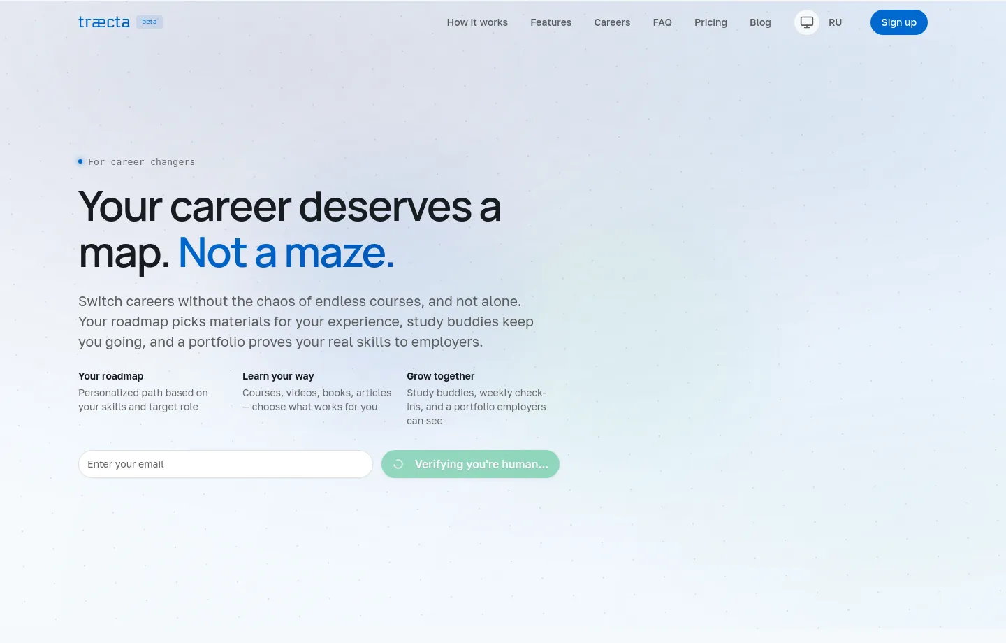 traecta.com Hero section