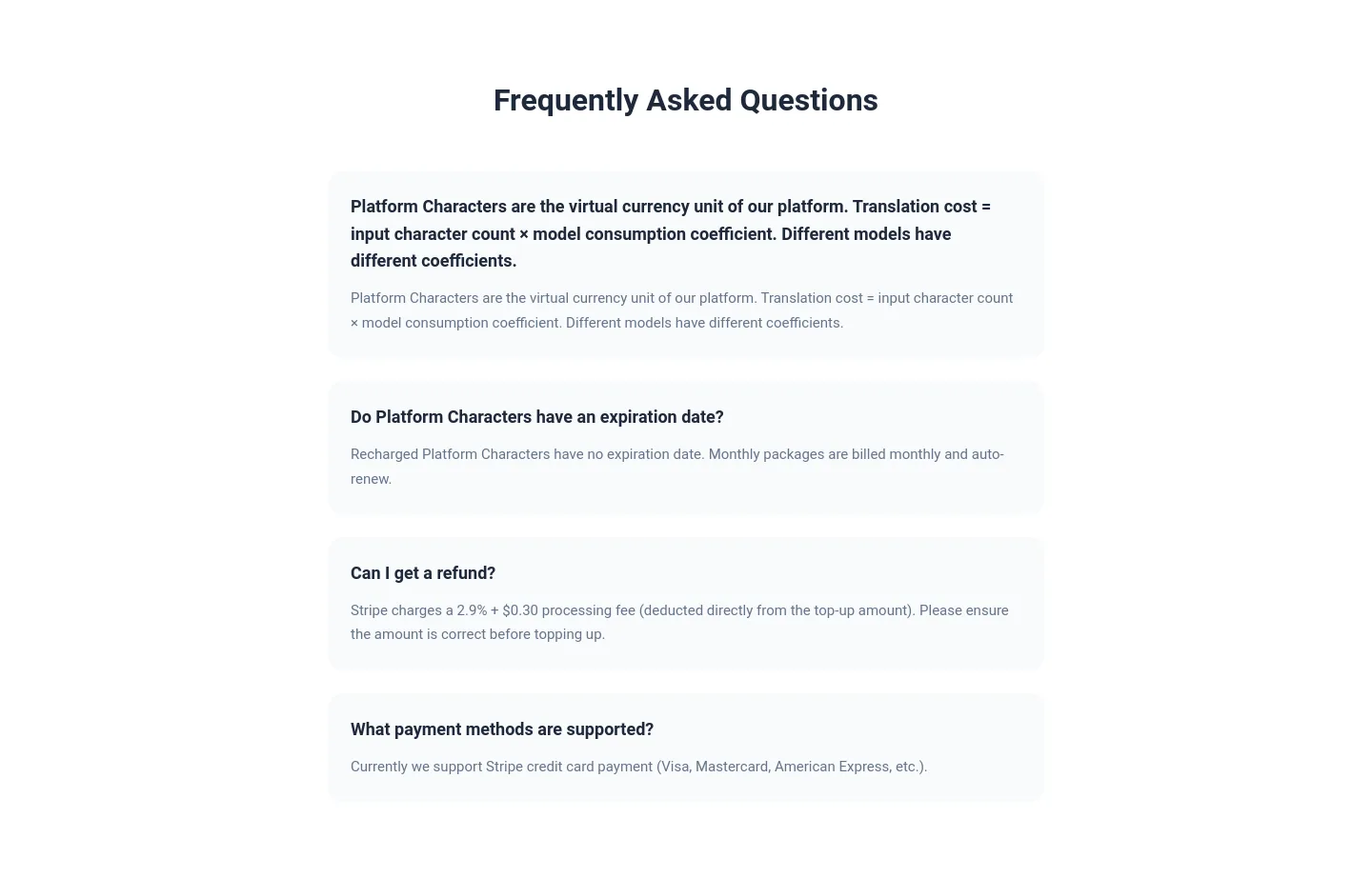 tranai.app — a real FAQ section