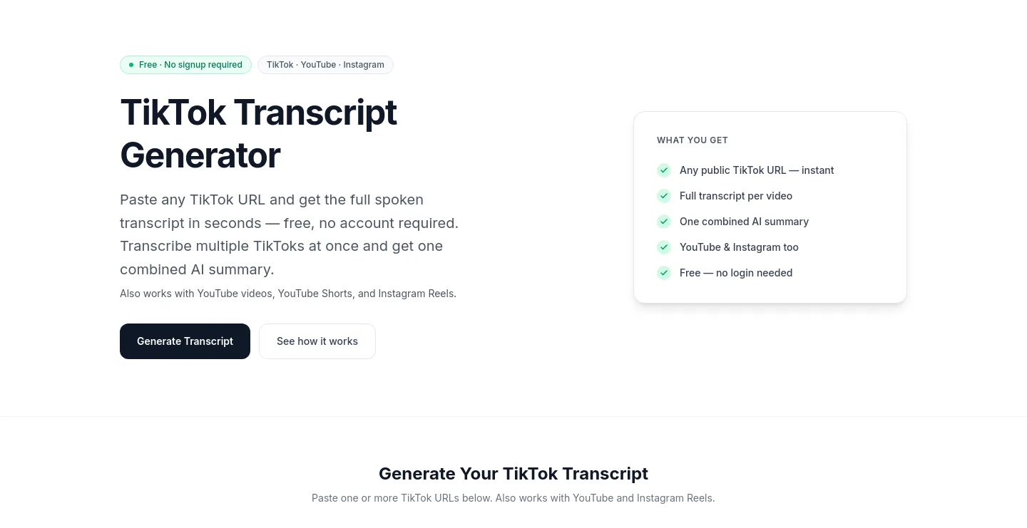 transcribevideo.ai Hero section