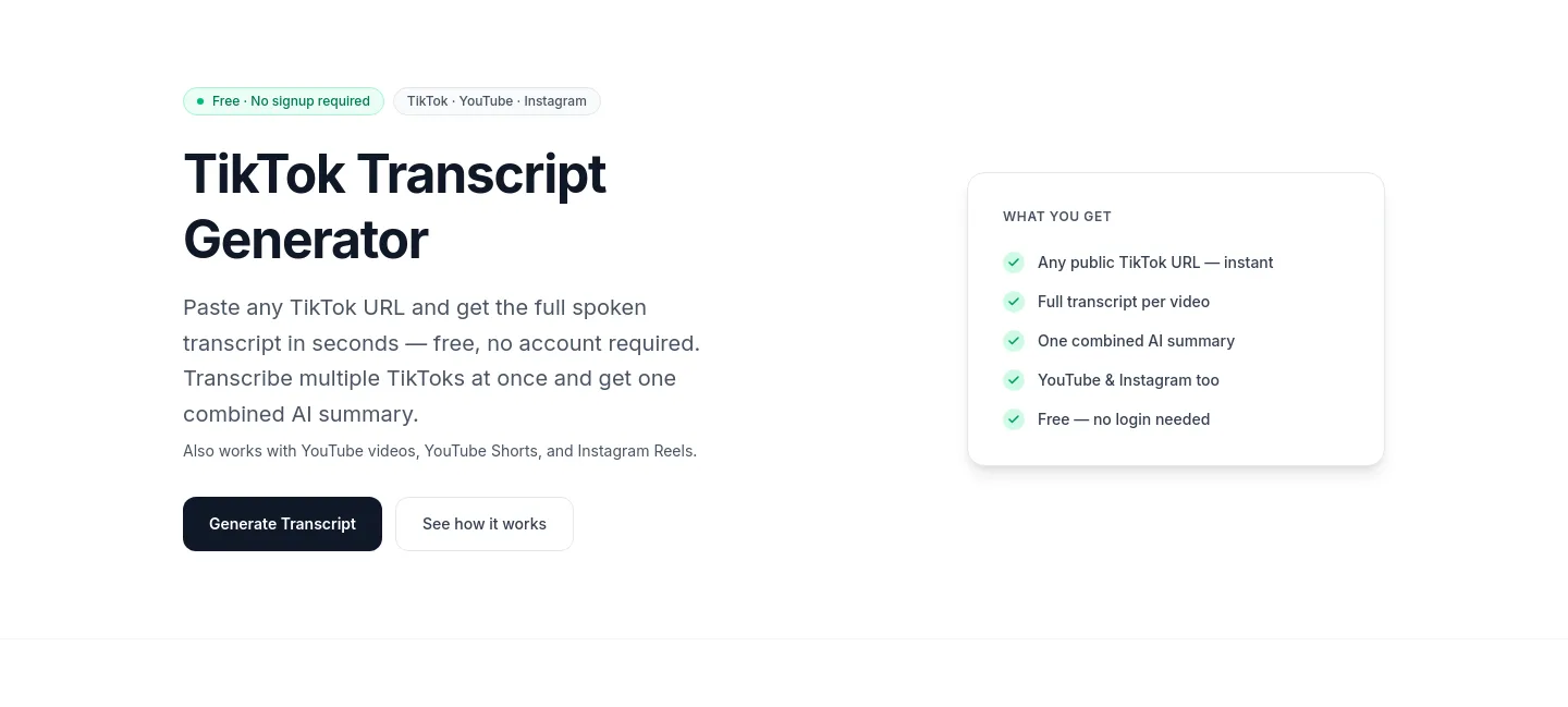 transcribevideo.ai — Hero