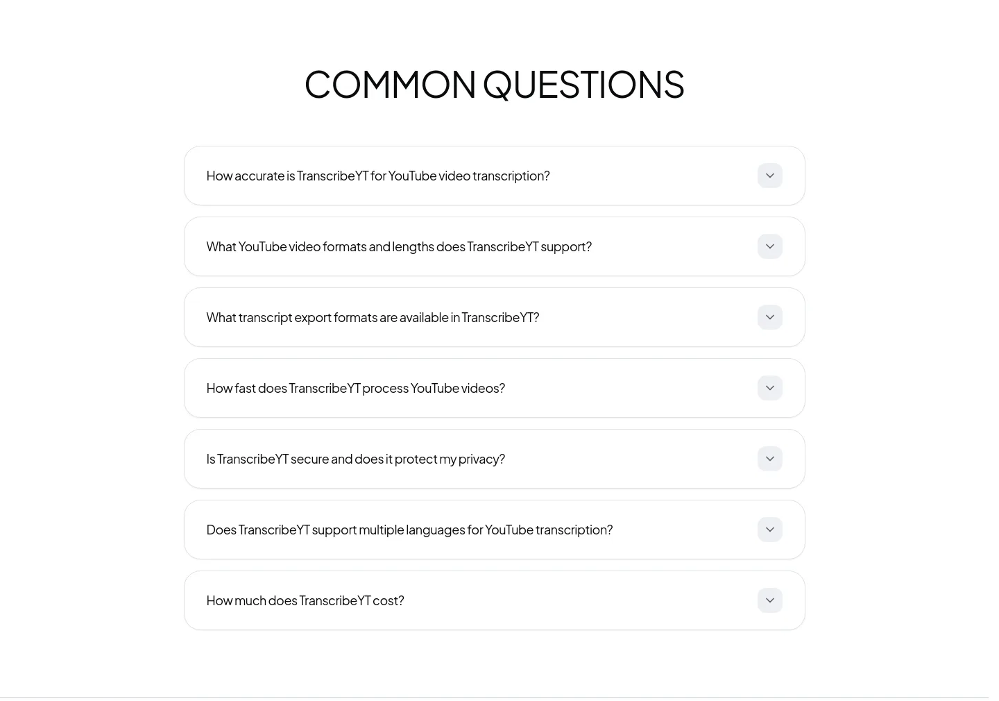transcribeyt.com FAQ section