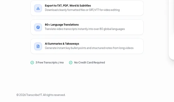 No credit card element from transcribeyt.com