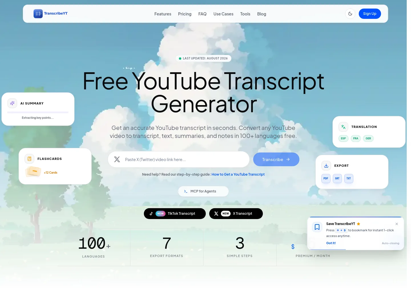 transcribeyt.com — Hero