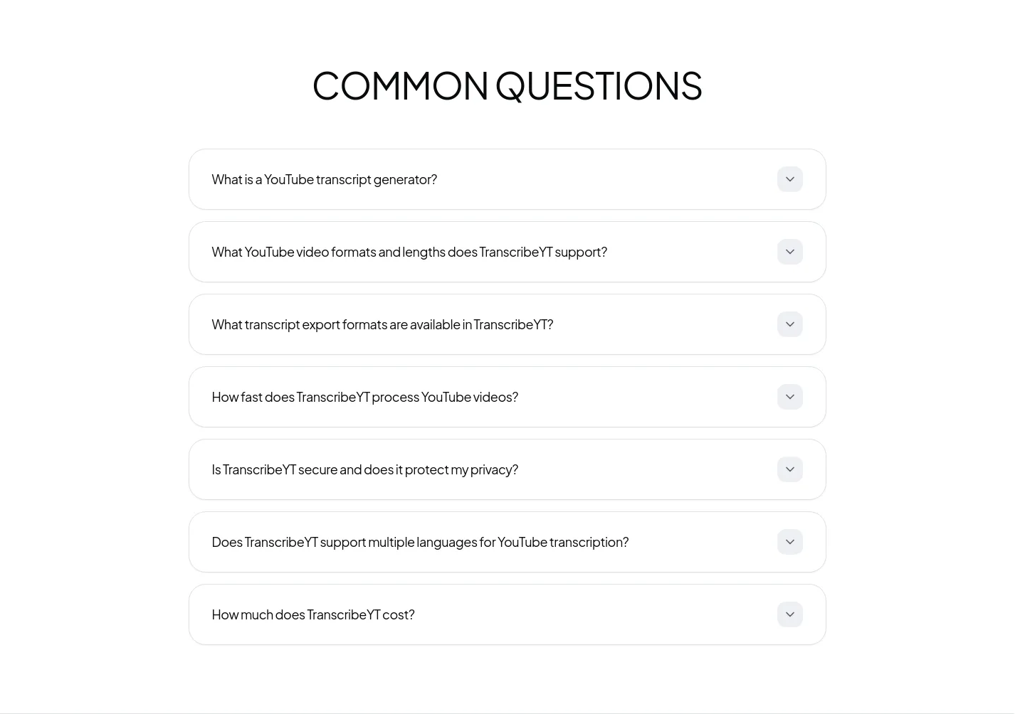 transcribeyt.com — FAQ