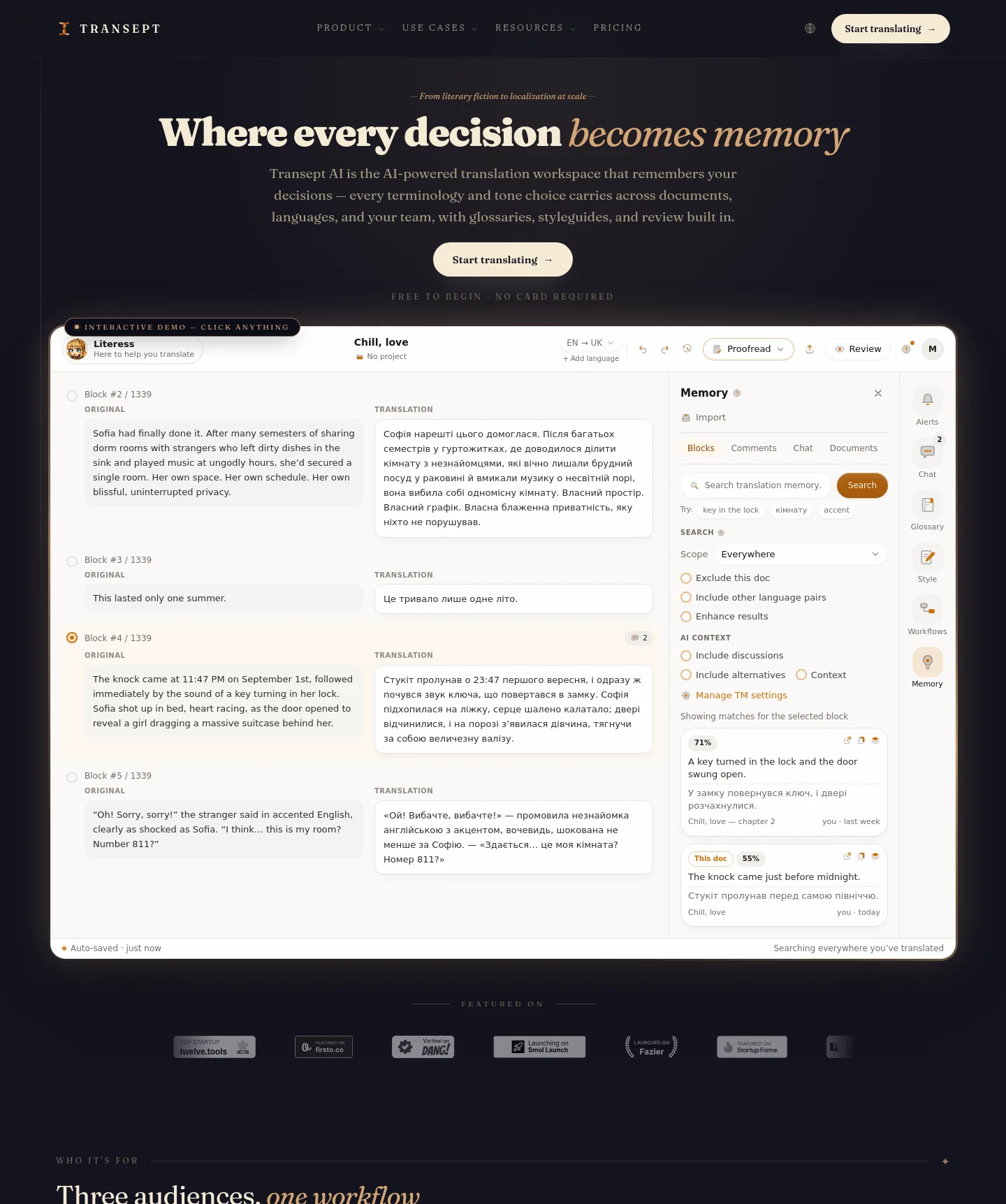 transept.ai — a real The Objection-Handler page