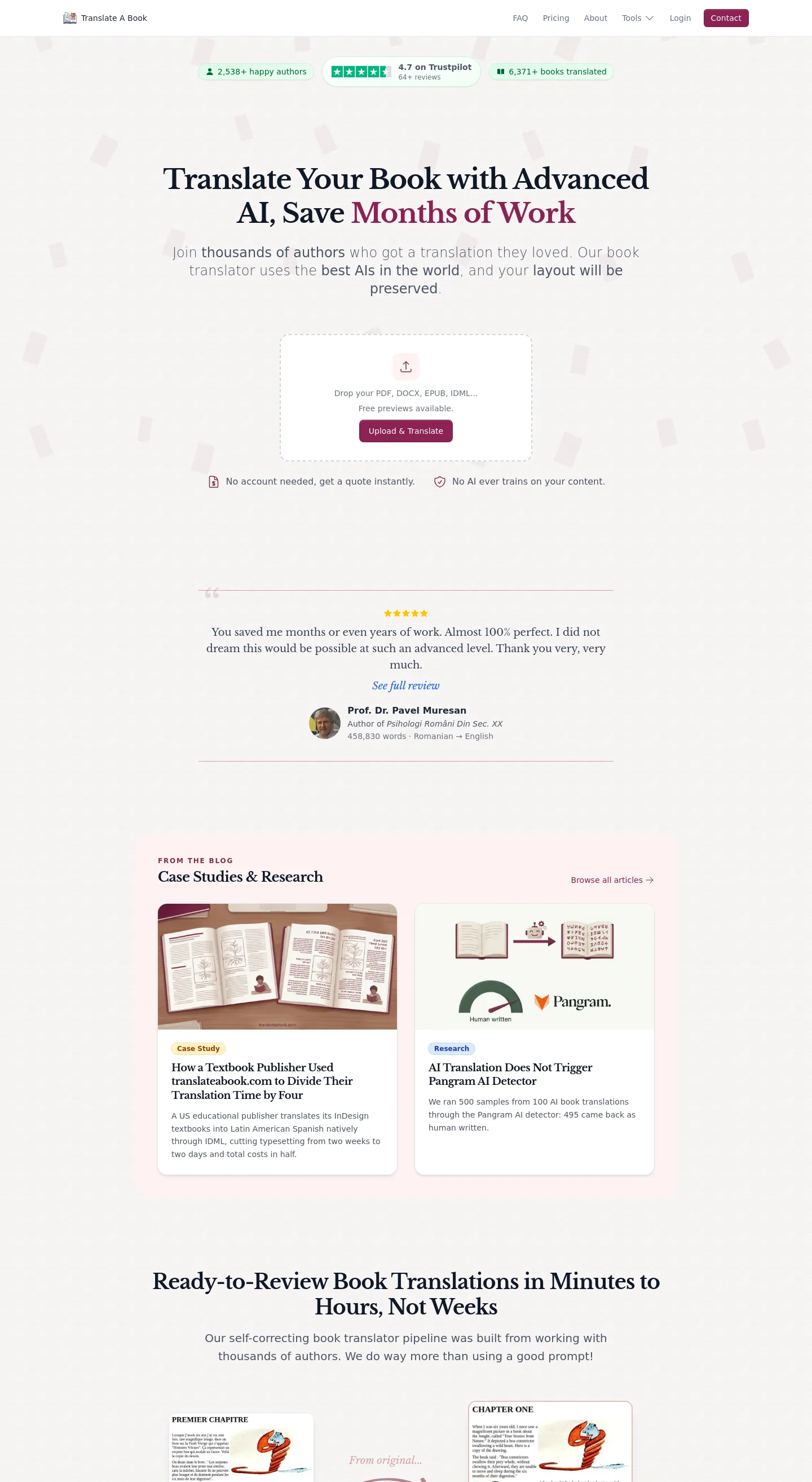 translateabook.com — a measured funnel