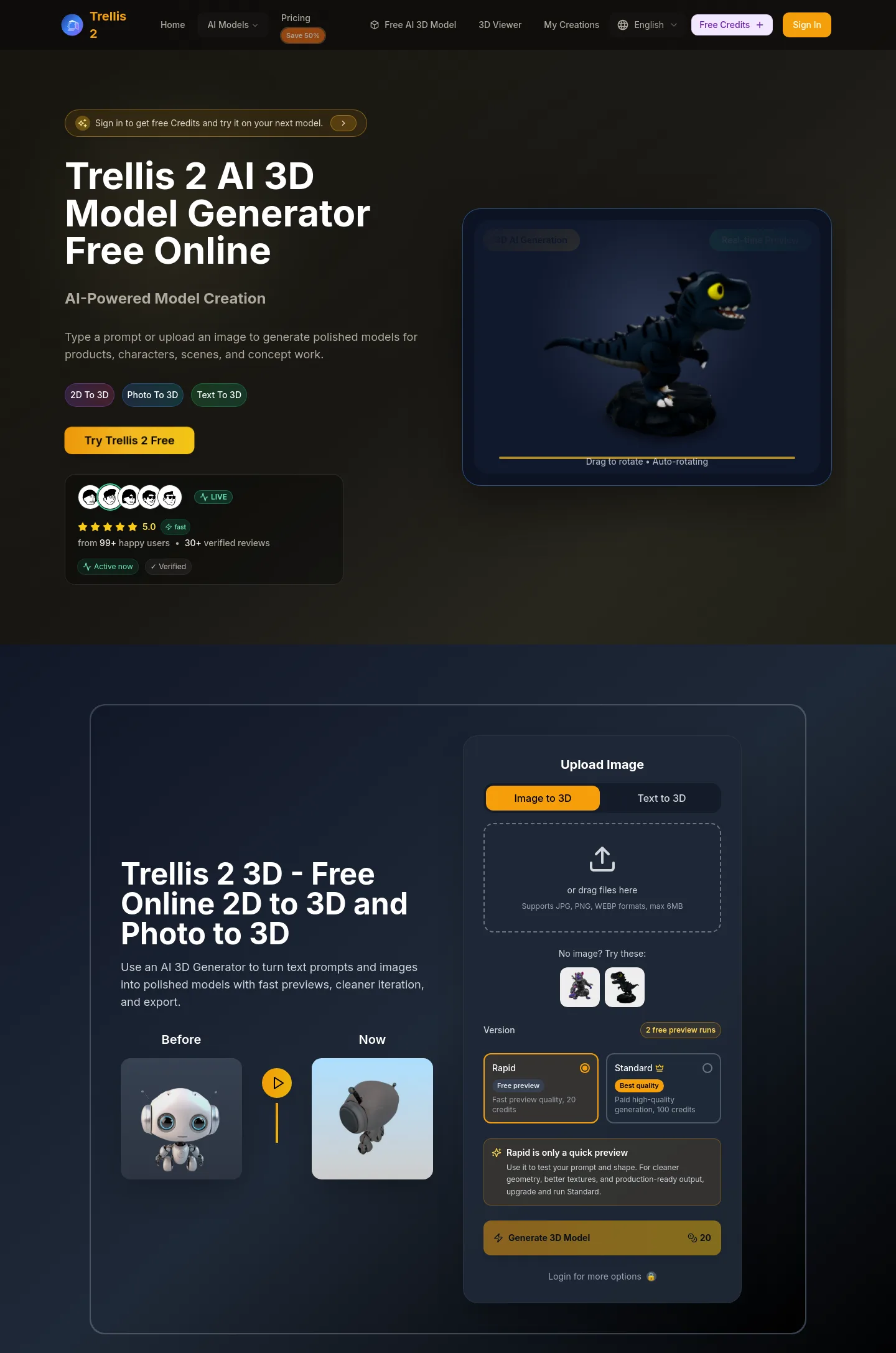 trellis2.art — a real Hero + Features + FAQ page