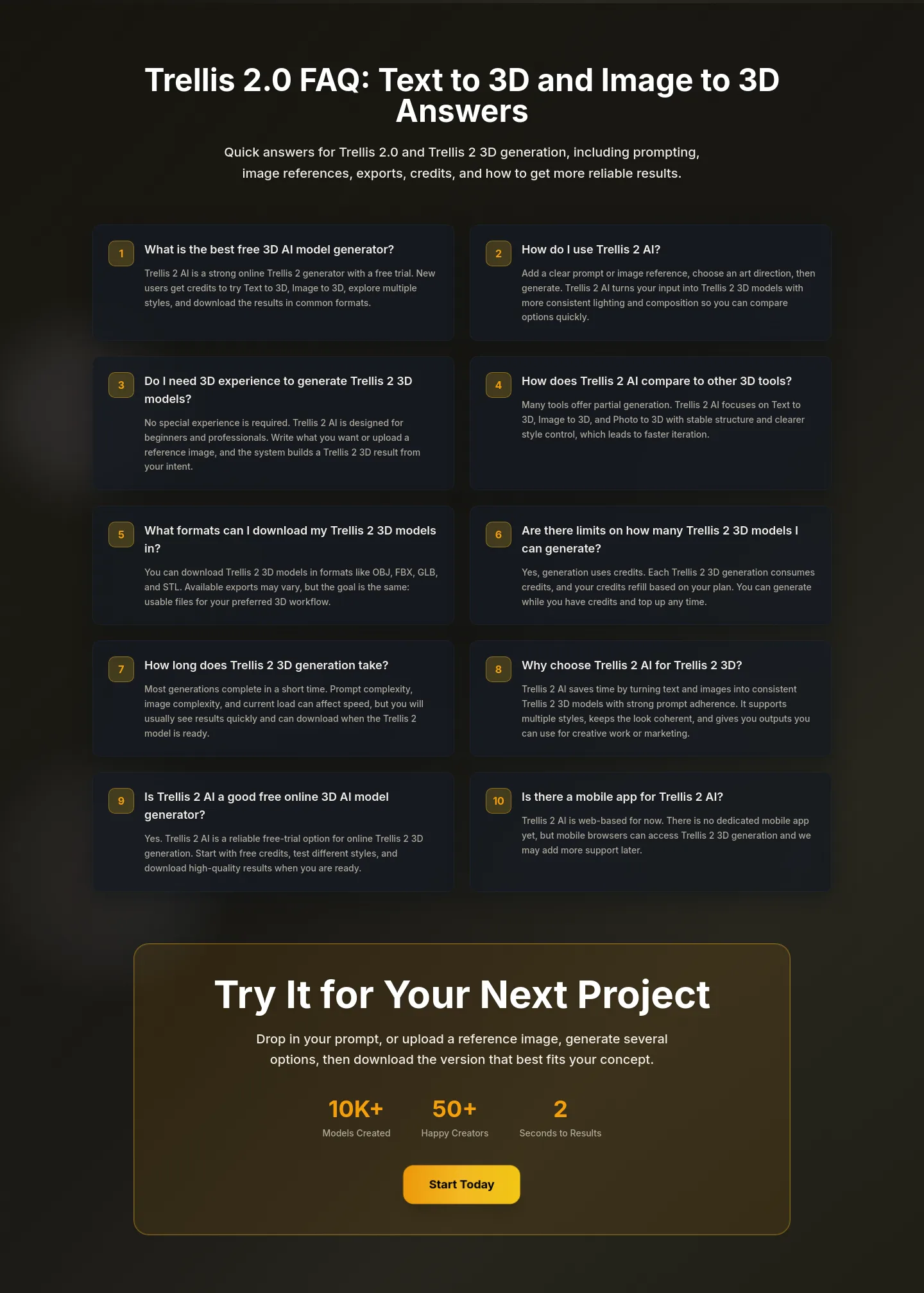 trellis2.art — a real FAQ section