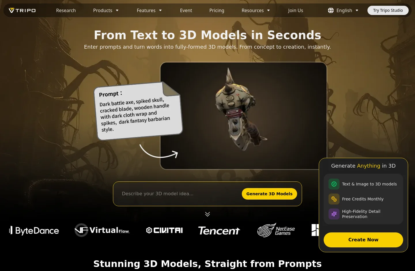 tripo3d.ai Hero section