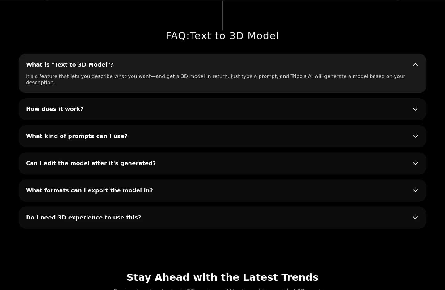 tripo3d.ai FAQ section