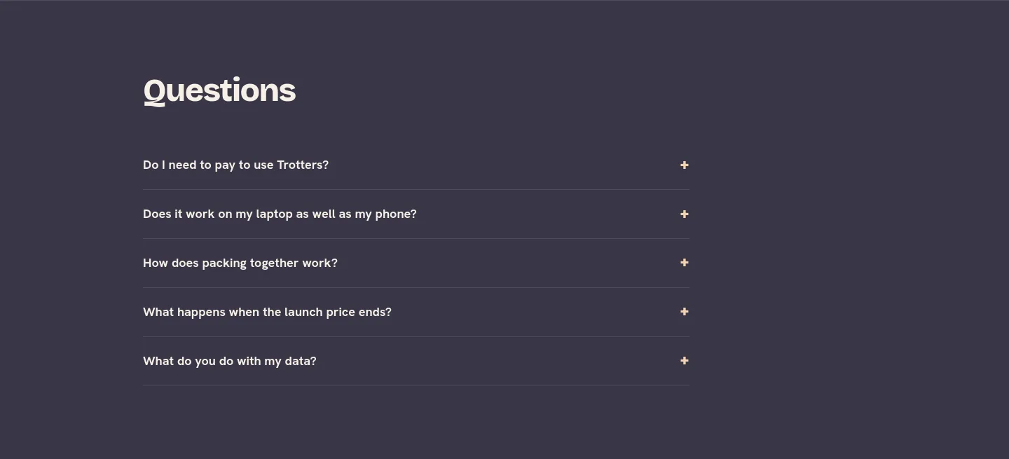 trotters.app — a real FAQ section