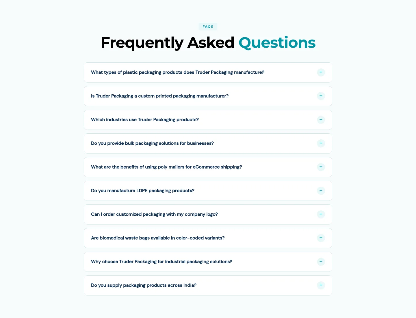 truderpackaging.com — a real FAQ section
