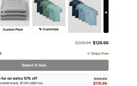 Price anchor element from trueclassictees.com