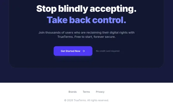 No credit card element from trueterms.ai