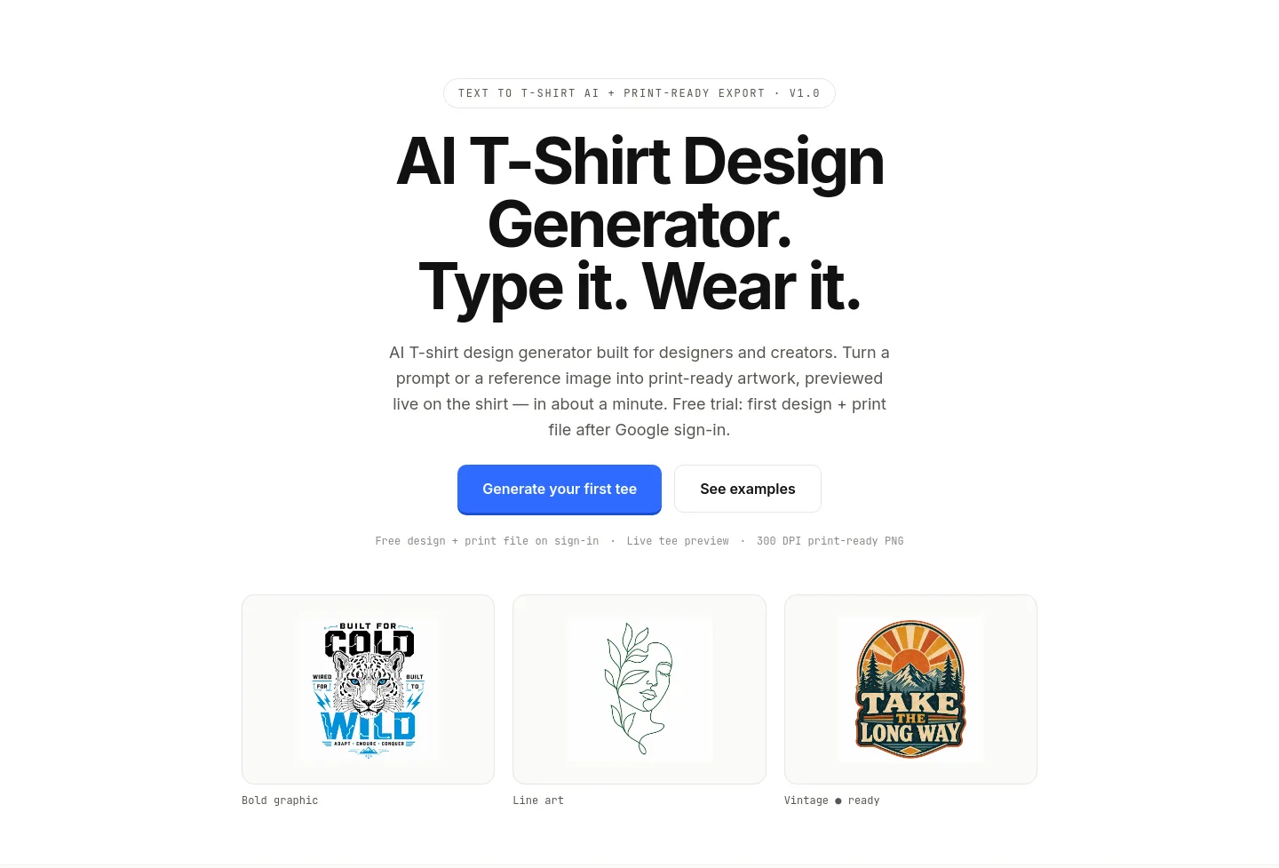 tshirtdesignai.com Hero section