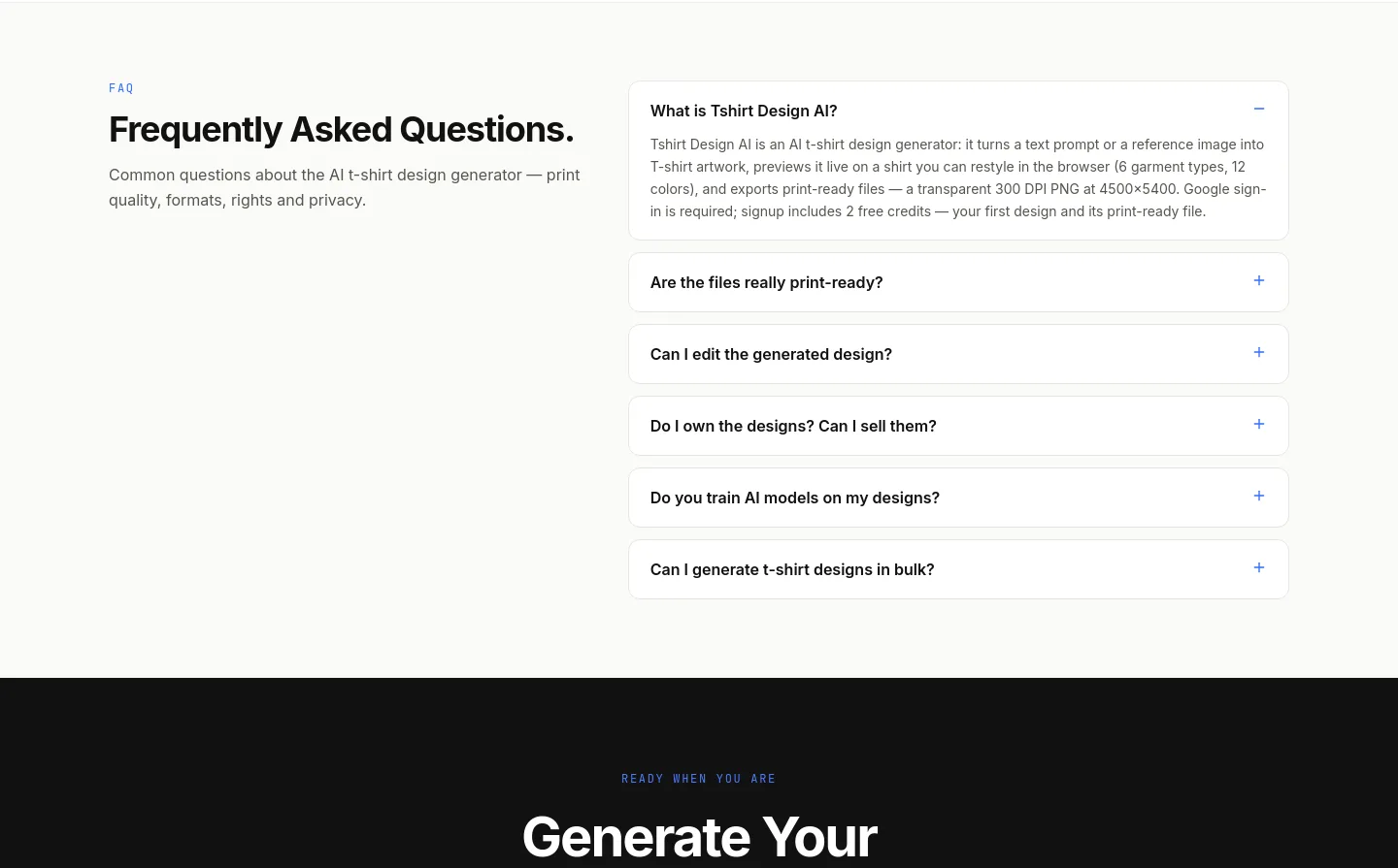 tshirtdesignai.com FAQ section