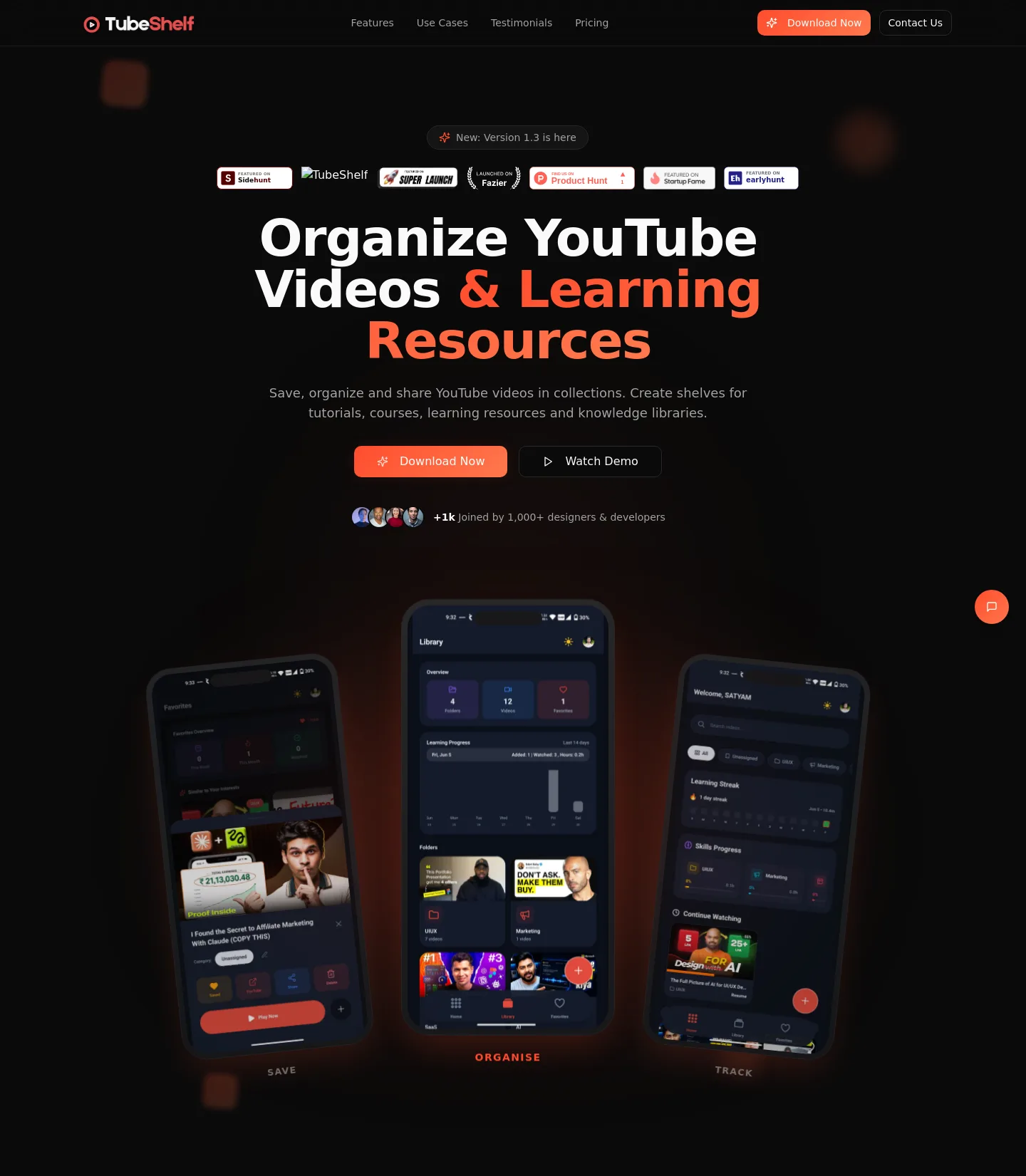 tubeshelf.app — Hero