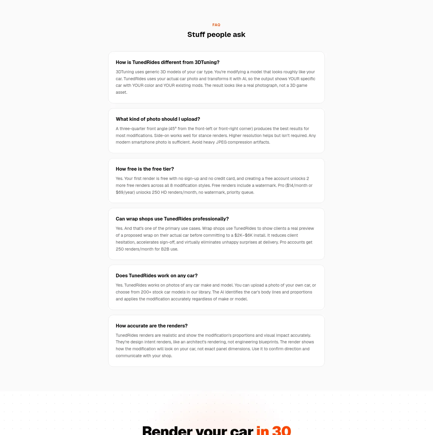 tunedrides.com FAQ section
