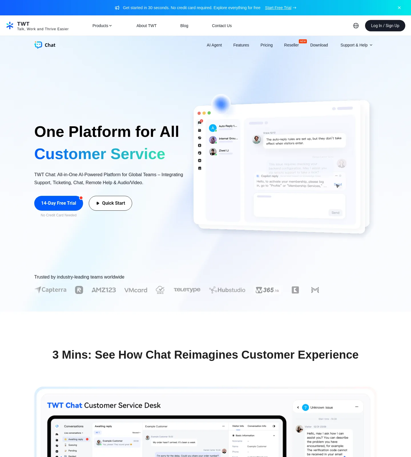 twt.com — a real Hero + Features + FAQ page