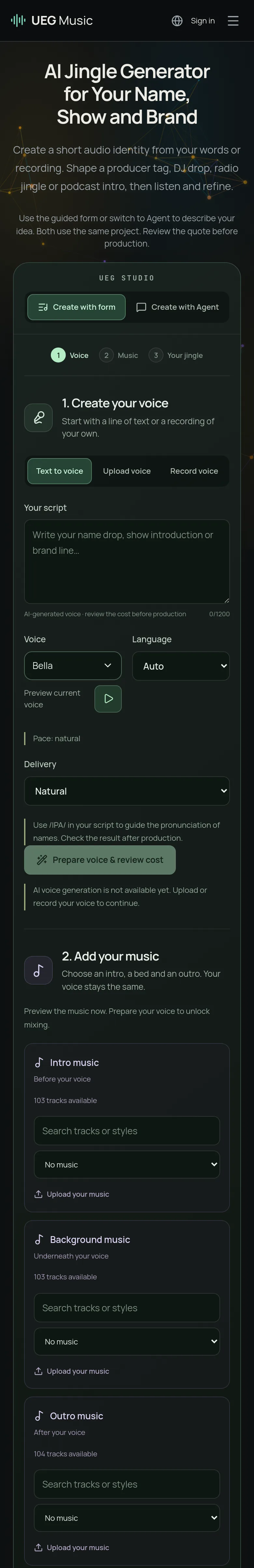 uegmusic.com — a measured funnel