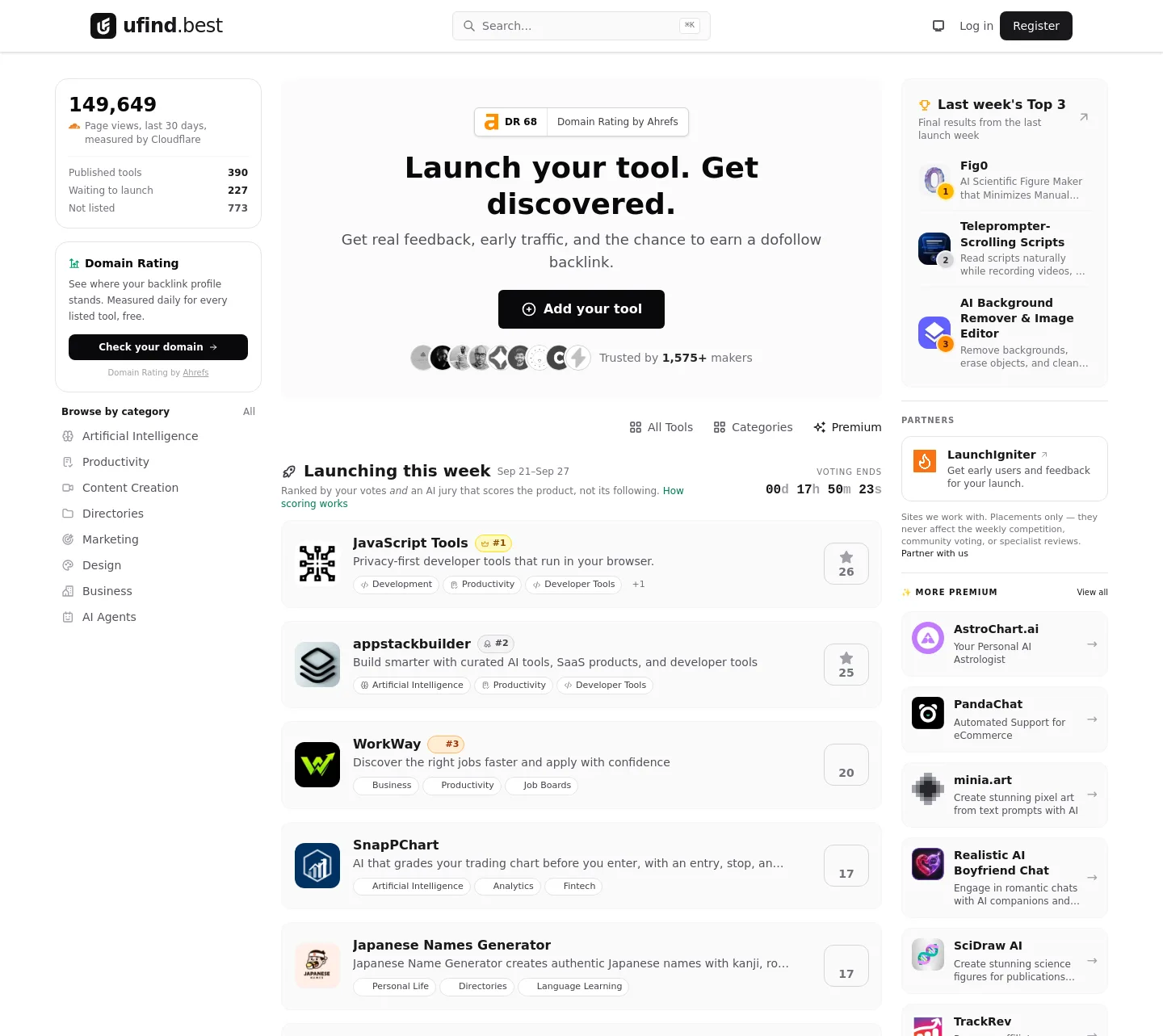 ufind.best — a measured funnel