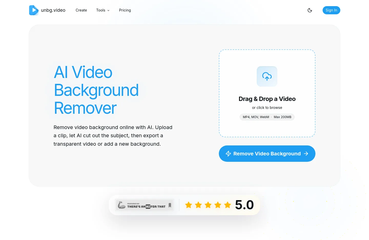 unbg.video — a real Hero section