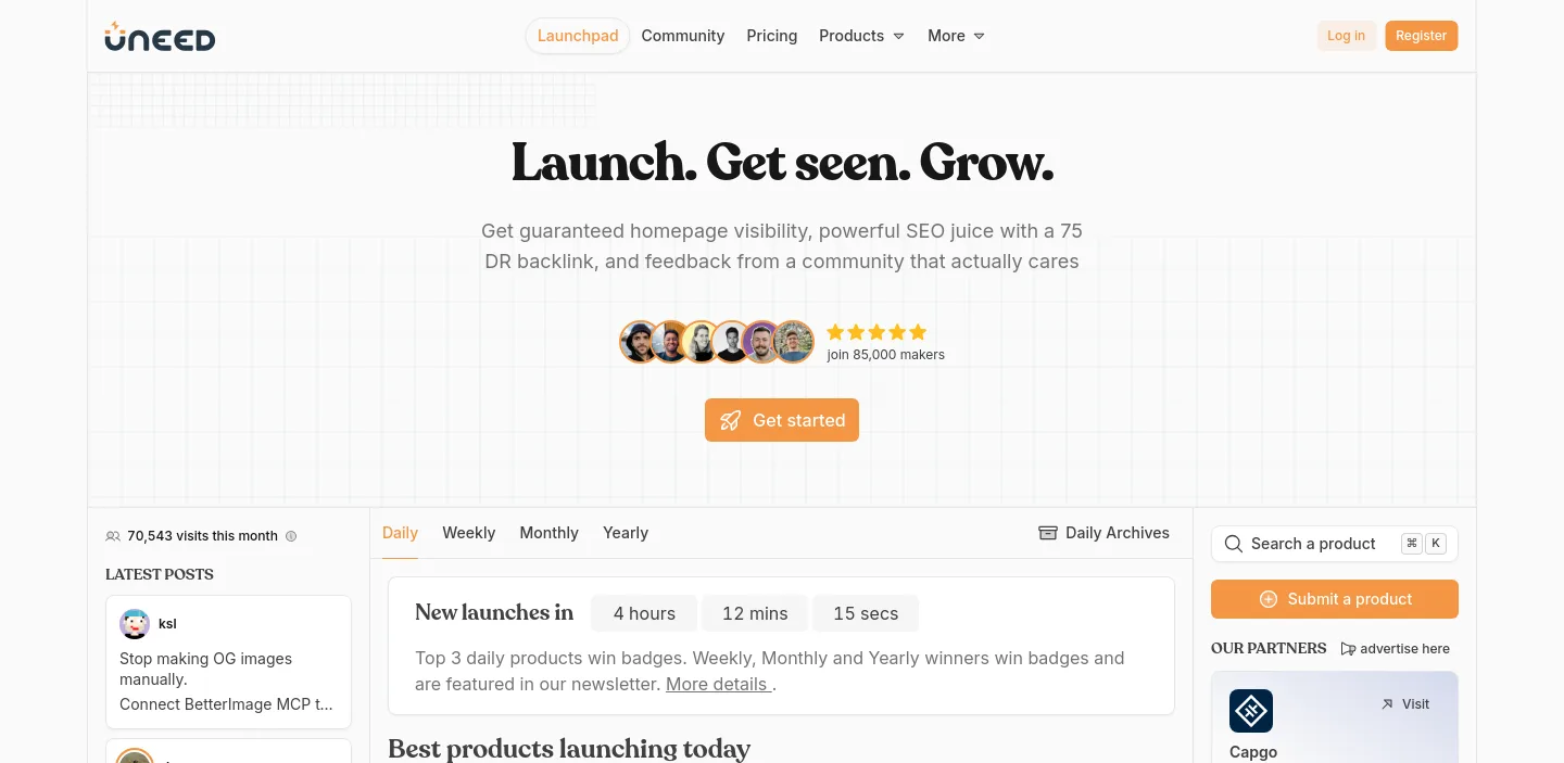 uneed.best — a measured funnel