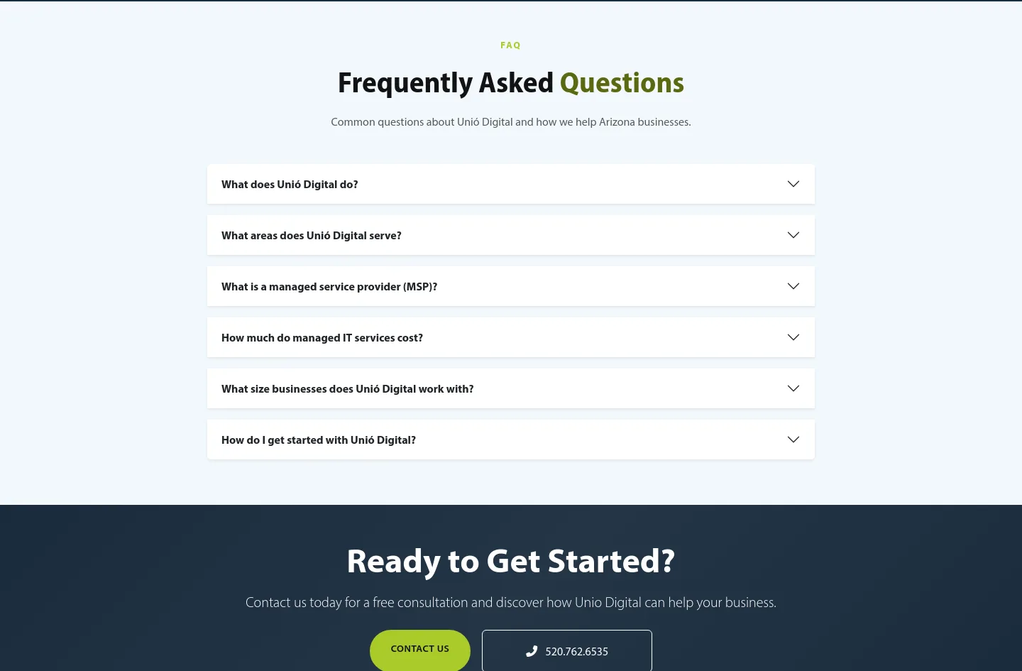 unio.digital FAQ section