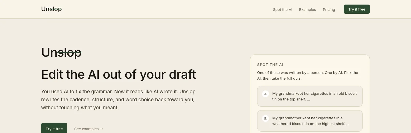 unslopai.com — a measured funnel