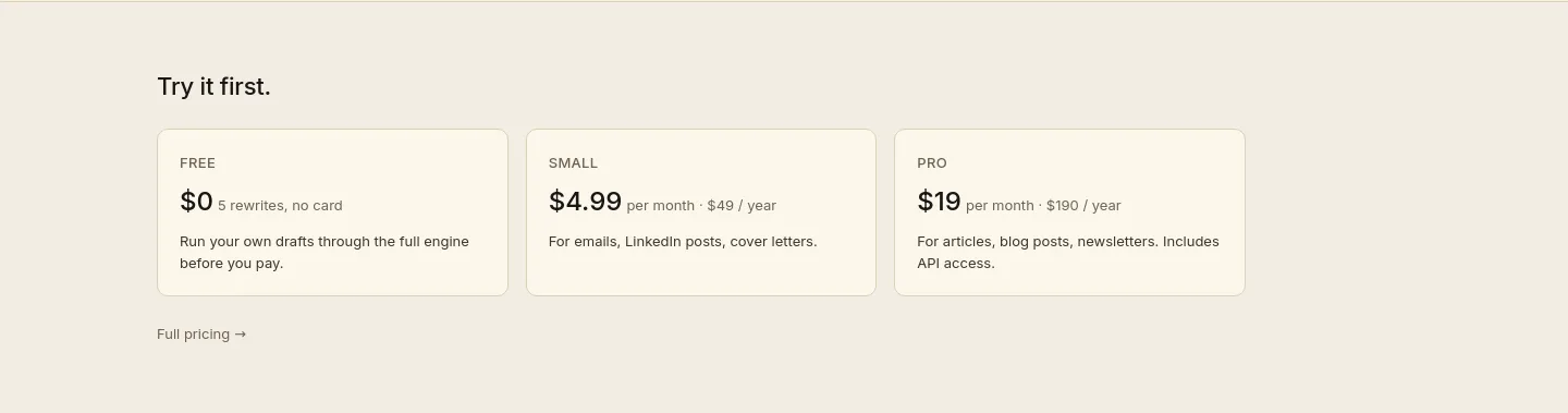 unslopai.com Pricing section