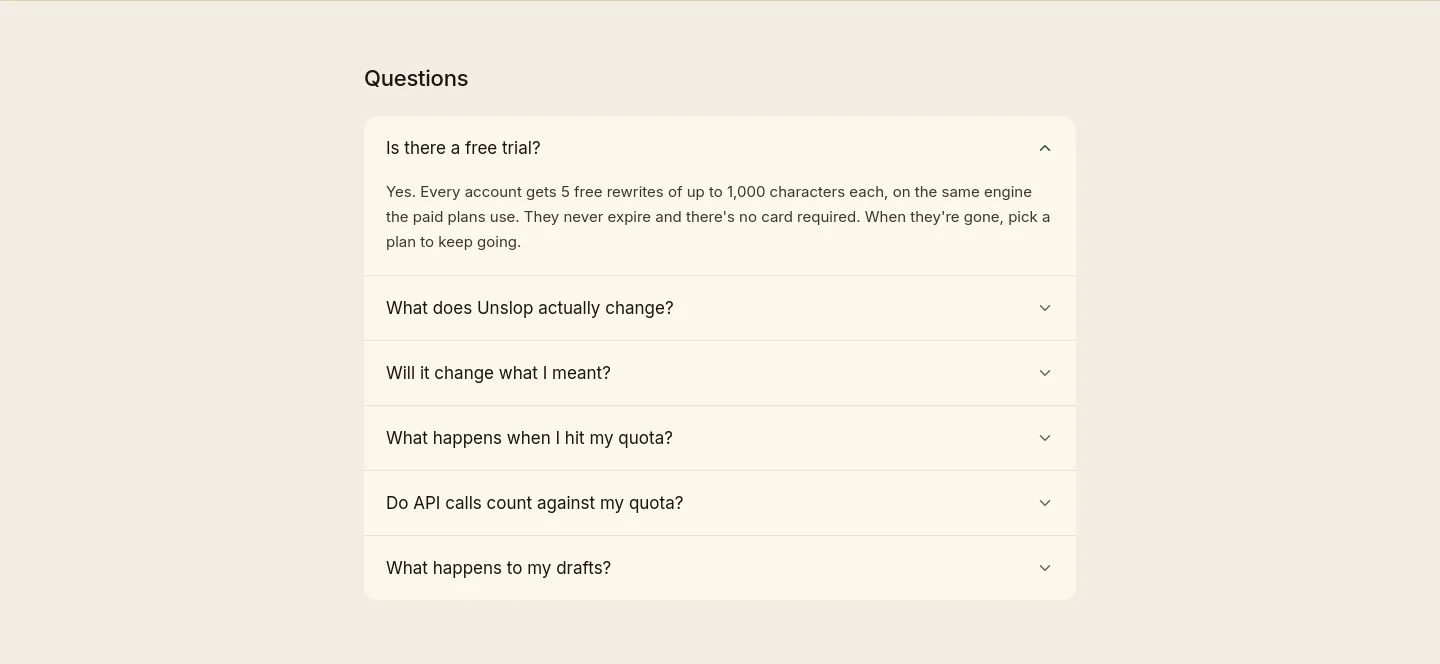 unslopai.com FAQ section