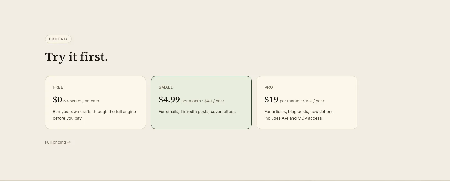 unslopai.com — Pricing