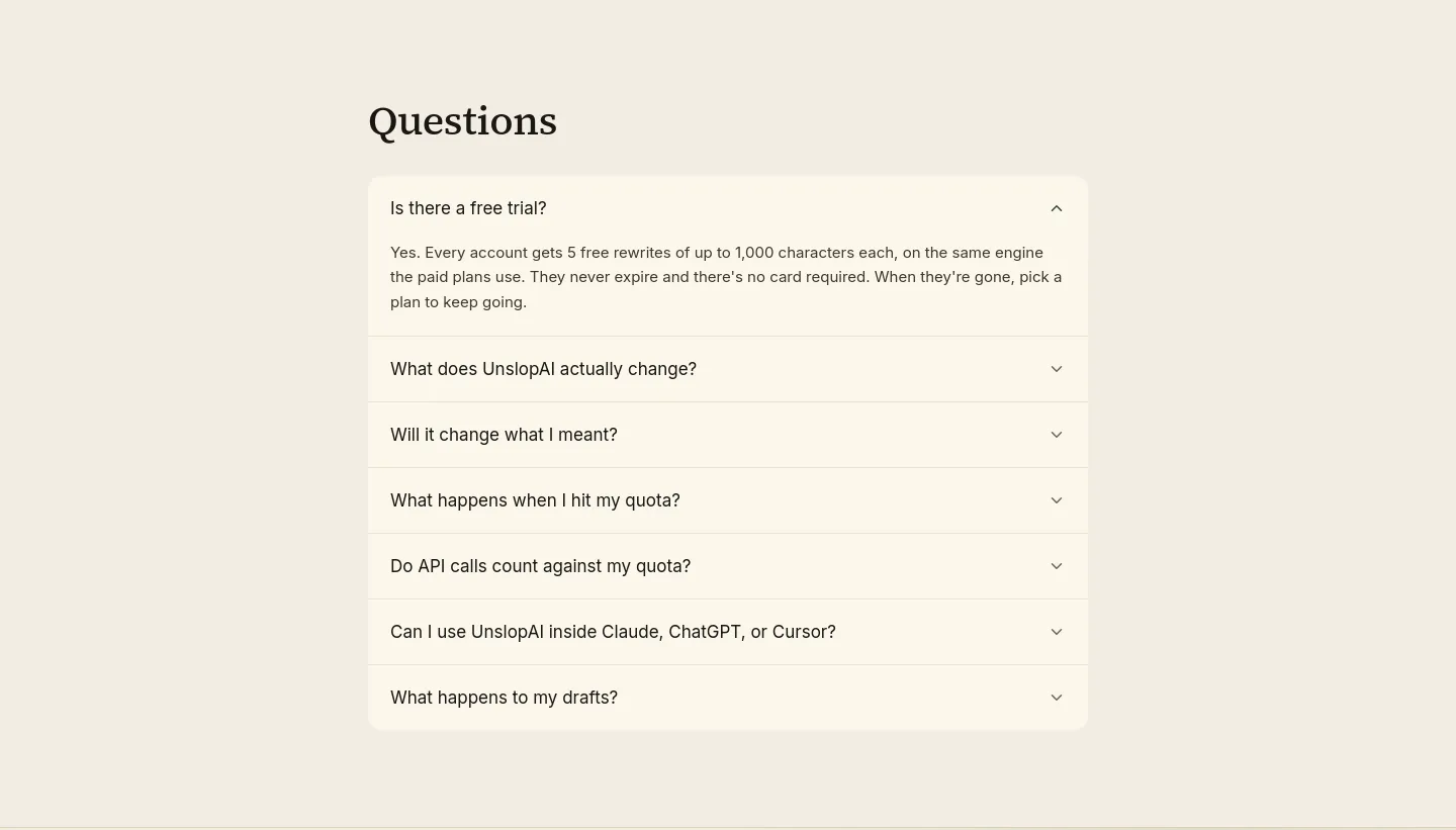 unslopai.com — FAQ