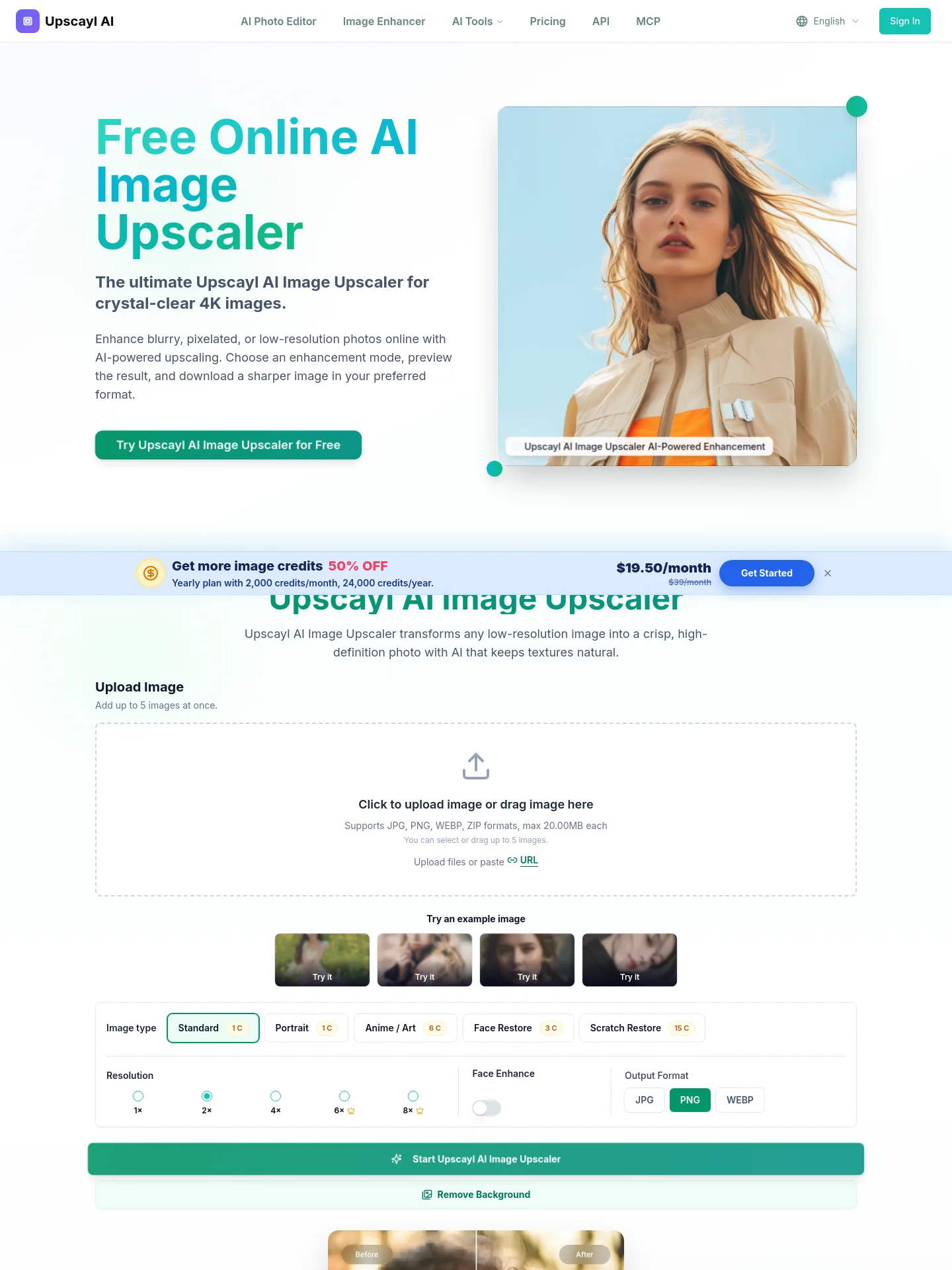 upscayl.app — Hero + Logo Wall + Pricing + FAQ