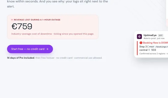 No credit card element from uptimeeye.com