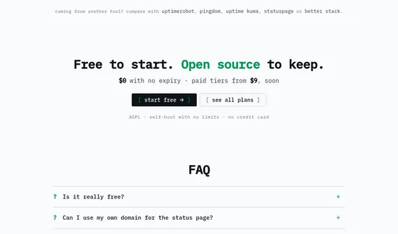 No credit card element from uptimepage.dev