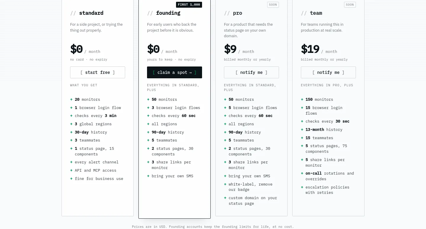 uptimepage.dev — Pricing