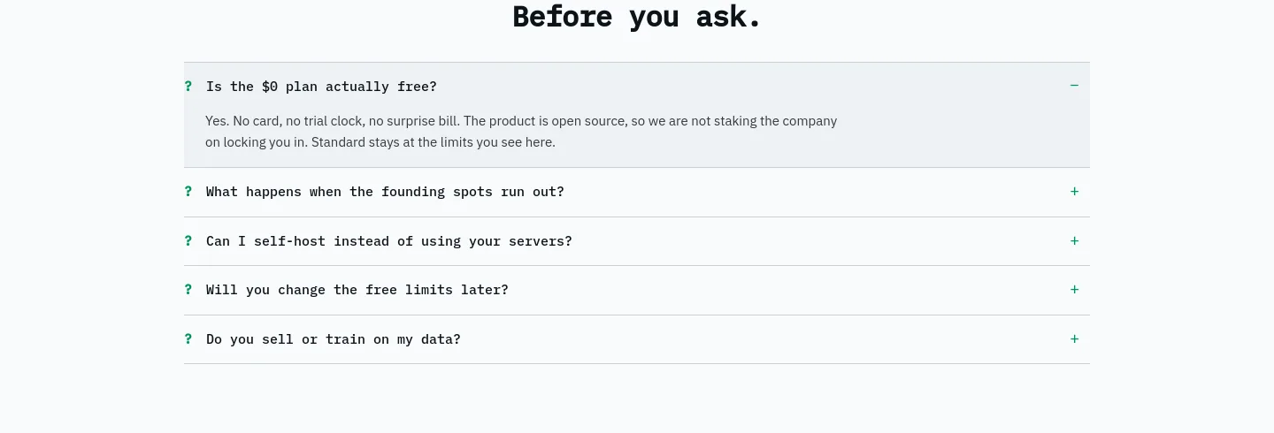 uptimepage.dev FAQ section