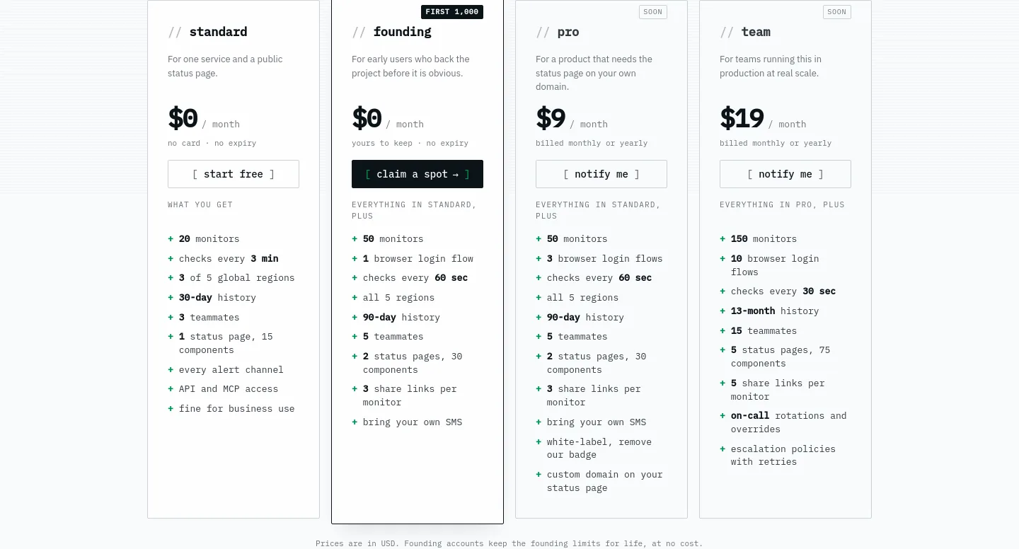 uptimepage.dev — Pricing
