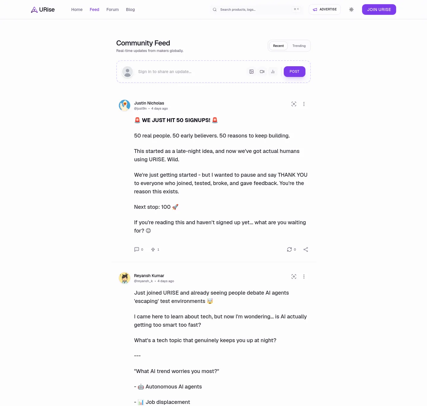 urise.dev — a measured funnel