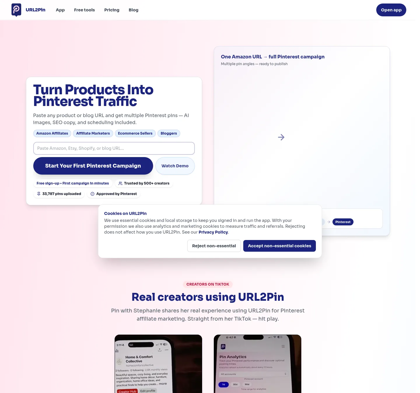 url2pin.com — a real Hero + Features page