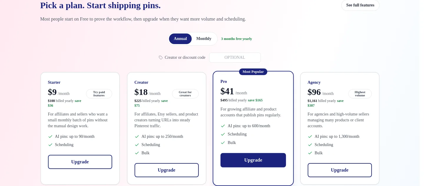 url2pin.com — Pricing