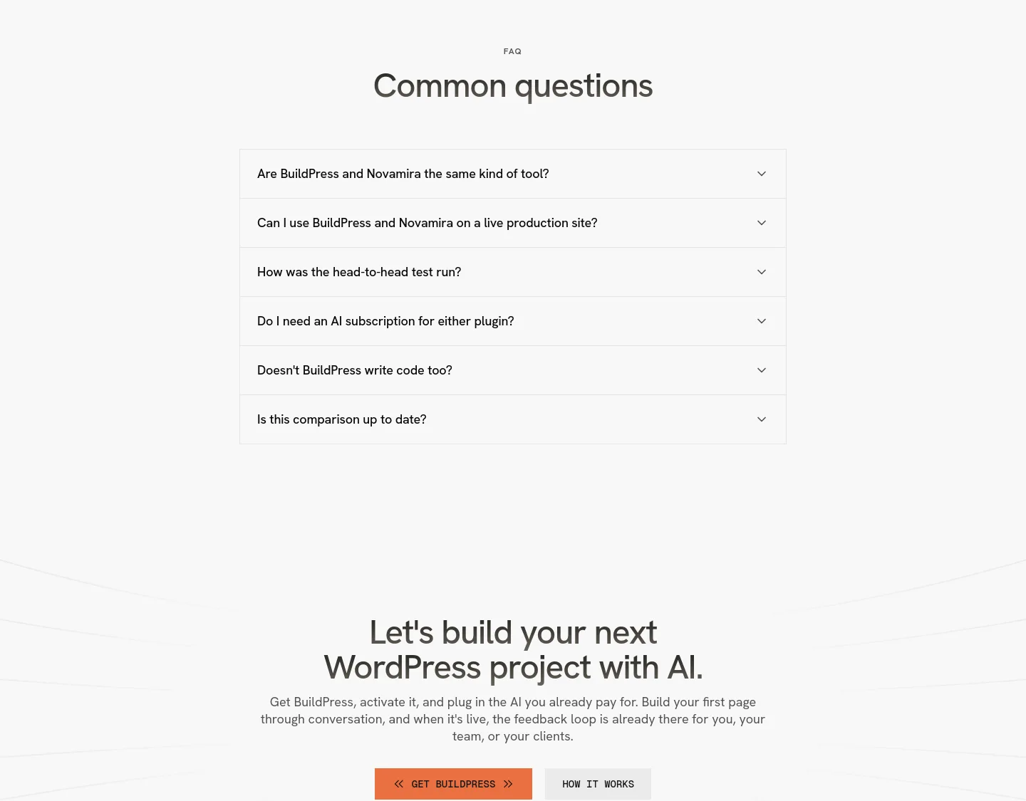 usebuildpress.com — a real FAQ section