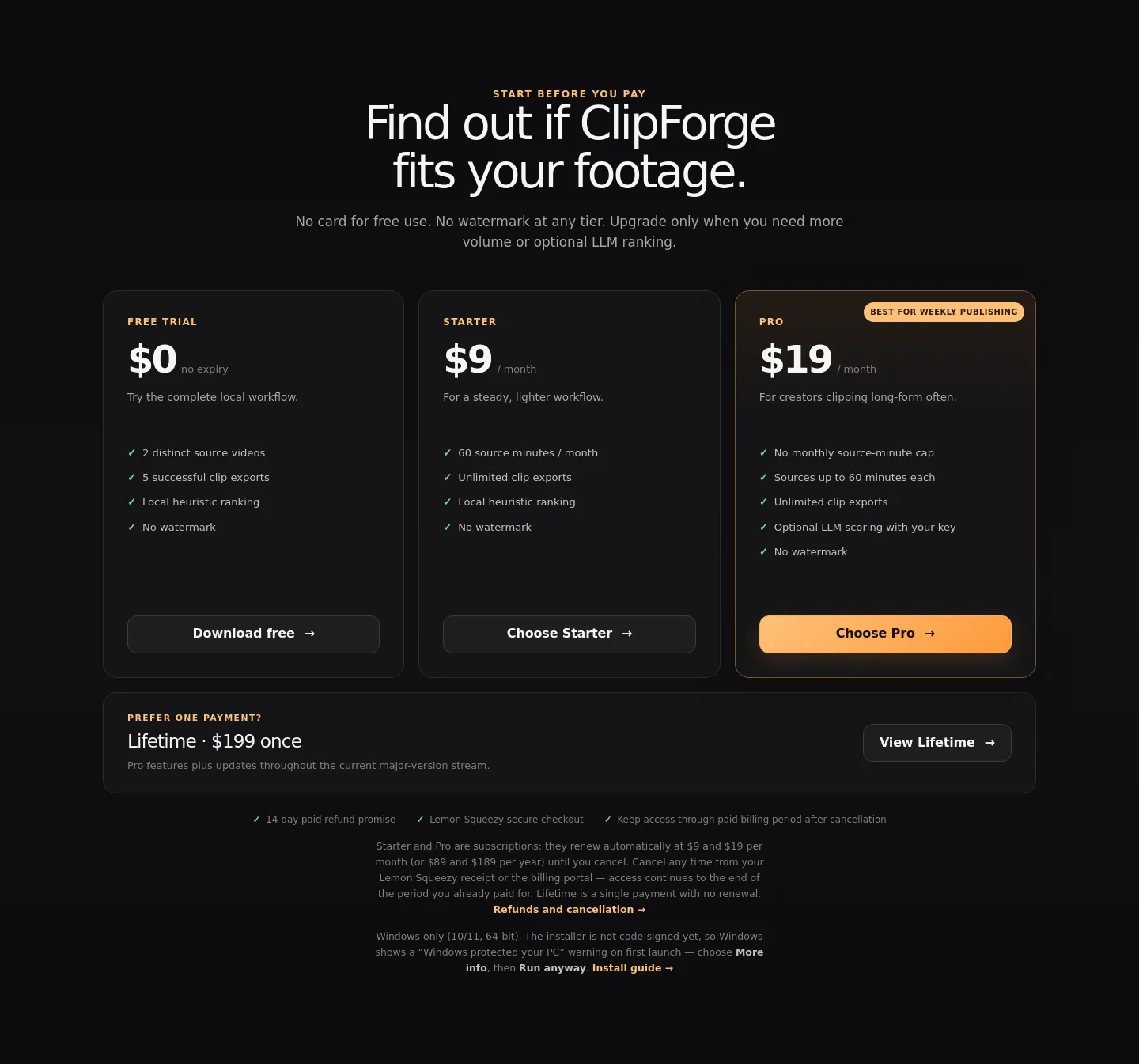 useclipforge.app — Pricing