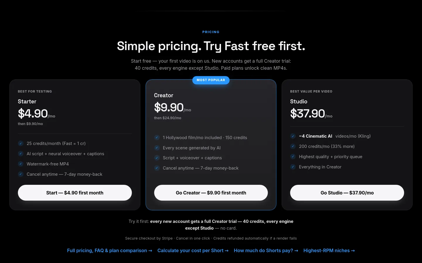 usekineo.com Pricing section