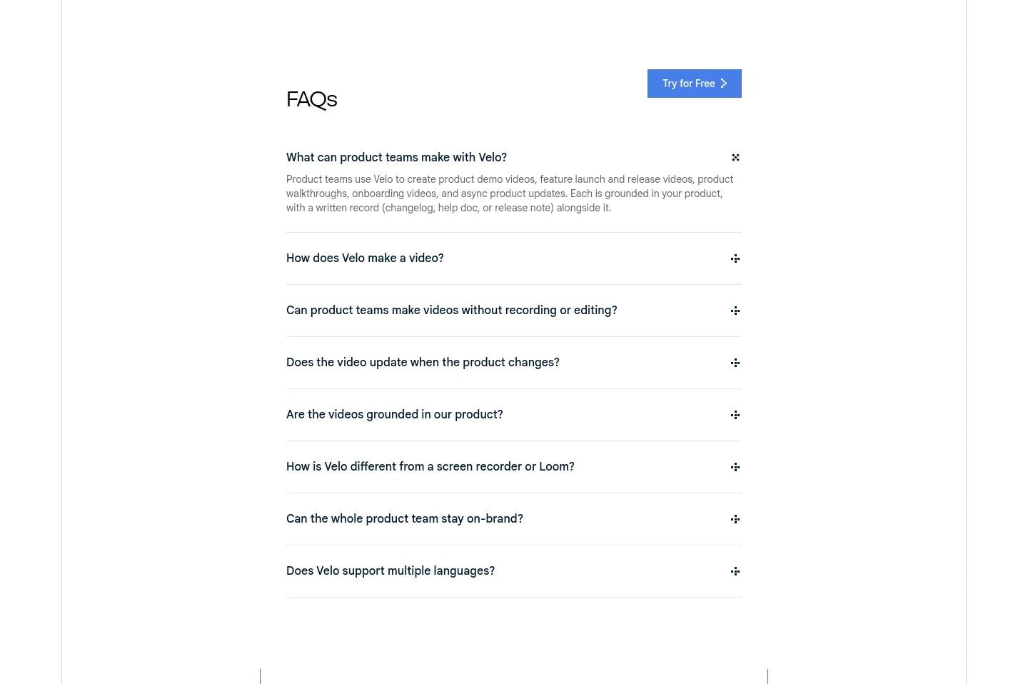 usevelo.ai FAQ section